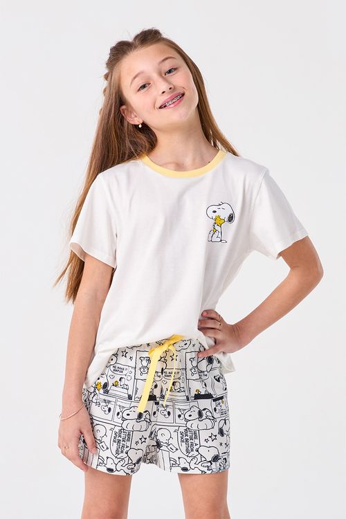 PIJAMA CURTO JUVENIL MENINA - SNOOPY P&B