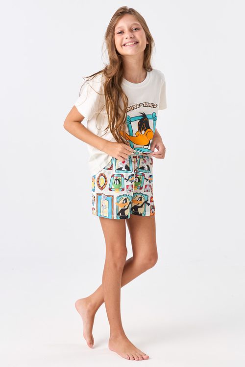 PIJAMA CURTO ALGODÃO E SHORT ACETINADO JUVENIL - LOONEY TUNES SHOW