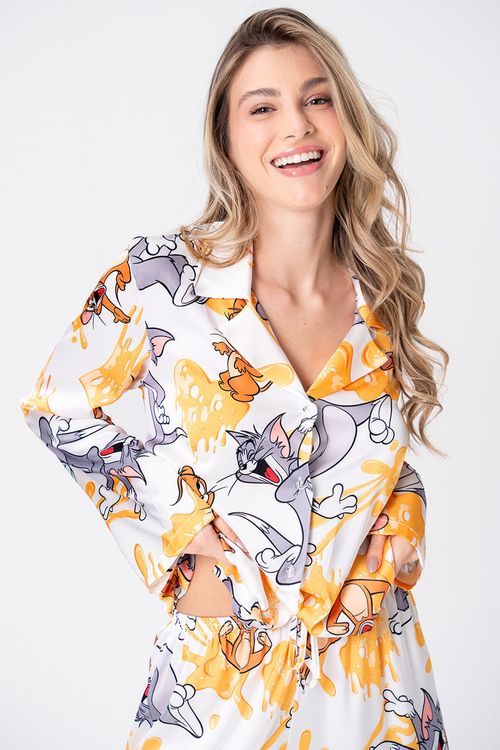 PIJAMA FEMININO AMERICANO LONGO - DIGA CHEESE - TOM E JERRY