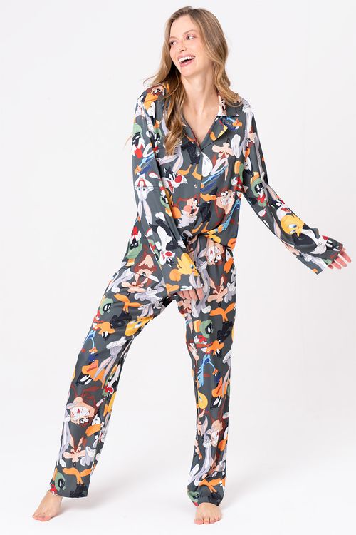 PIJAMA FEMININO AMERICANO ACETINADO - LOONEY HOLLYWOOD