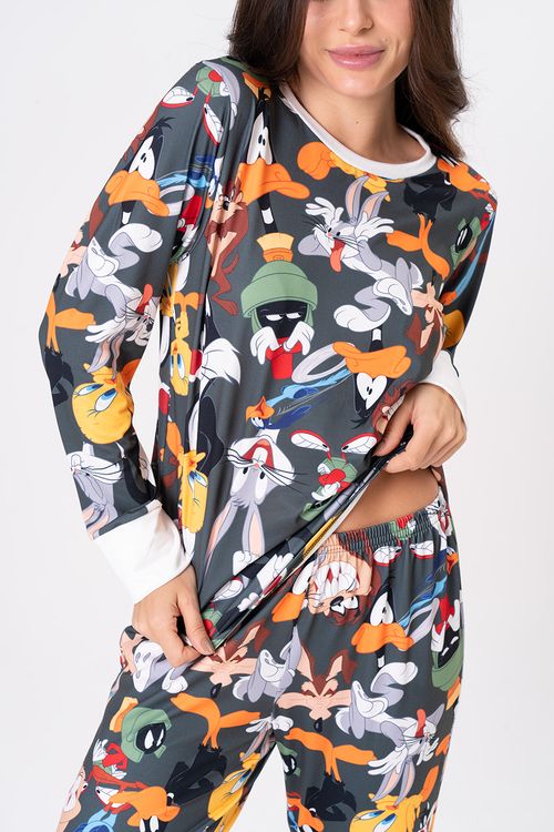 PIJAMA LONGO FEMININO TOQUE DE PÊSSEGO - LOONEY HOLLYWOOD