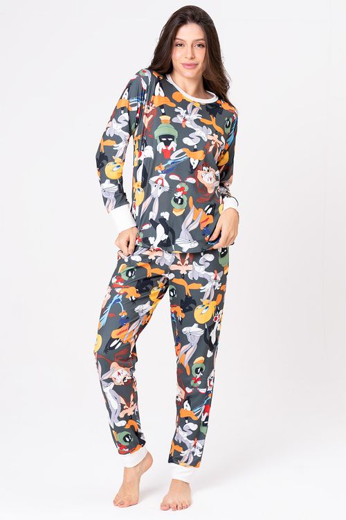 PIJAMA LONGO FEMININO TOQUE DE PÊSSEGO - LOONEY HOLLYWOOD
