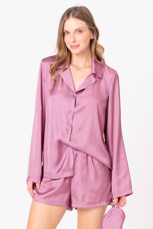 PIJAMA AMERICANO FEMININO CURTO - CLÁSSICOS ACETINADOS ROSA DIAMANTE