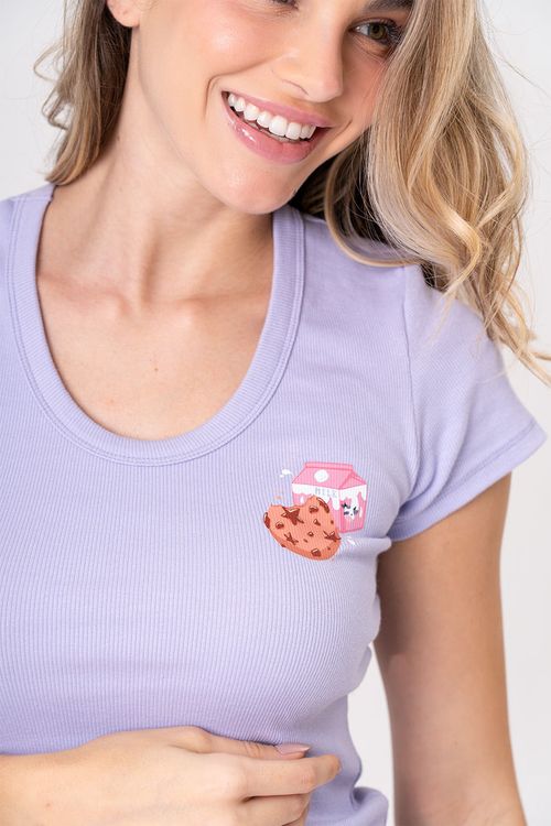 PIJAMA FEMININO CURTO RIBANA E SHORT ACETINADO - COOKIES