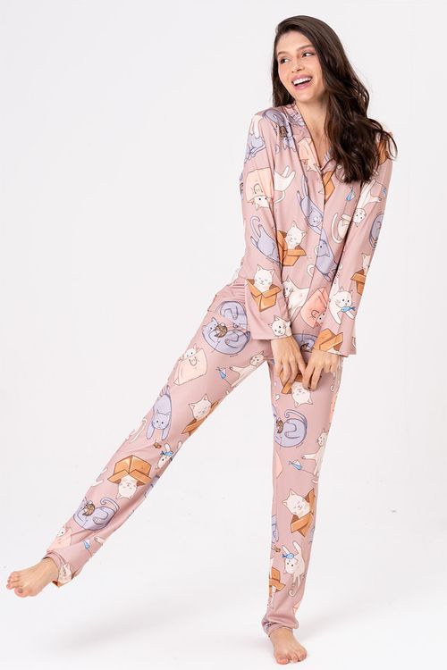 PIJAMA FEMININO AMERICANO LONGO - GATICES