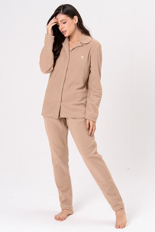 PIJAMA AMERICANO DE SOFT FEMININO BEGE- CLÁSSICOS SOFT