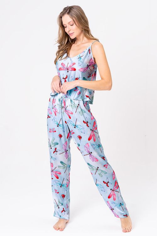 PIJAMA FEMININO ACETINADO DE ALÇAS - LIBÉLULA