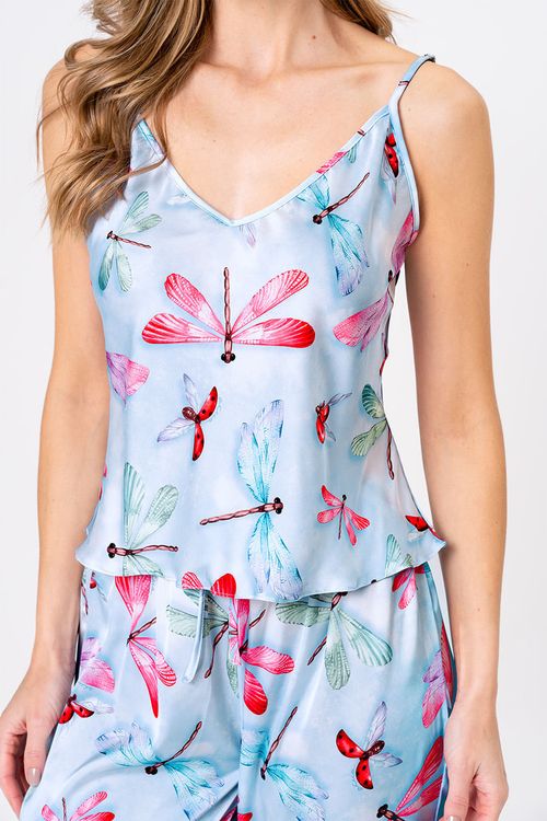 PIJAMA FEMININO ACETINADO DE ALÇAS - LIBÉLULA
