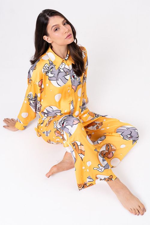 PIJAMA FEMININO AMERICANO LONGO QUEIJOS - DIGA CHEESE - TOM E JERRY