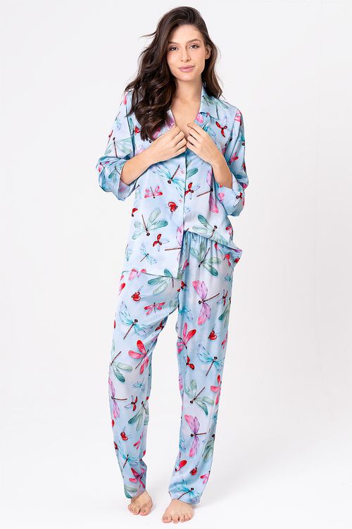 PIJAMA FEMININO AMERICANO ACETINADO - LIBÉLULA