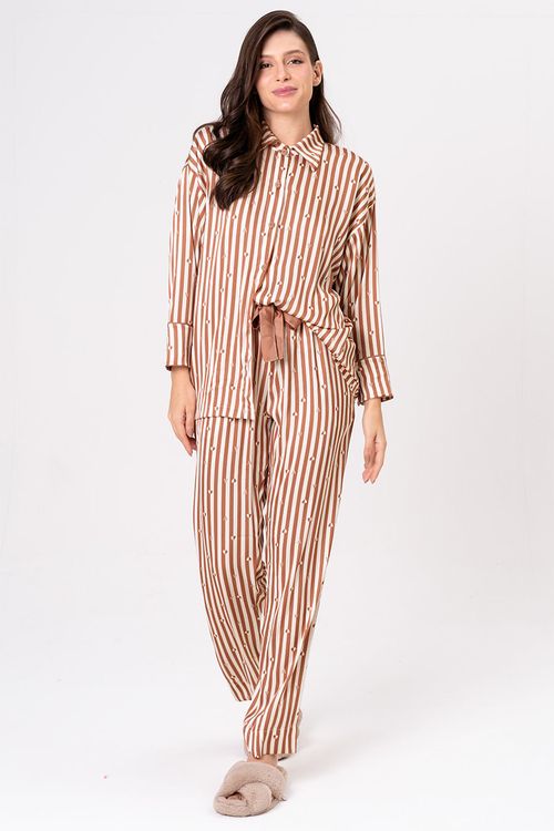 PIJAMA FEMININO AMERICANO ACETINADO LISTRAS - SERENA